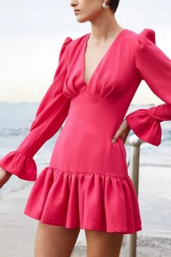 By Johnny Anna V Tulip Sleeve Mini Dress