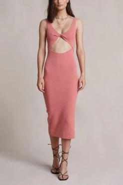 Bec And Bridge Oasis Knit Twist Midi Dress Salmon