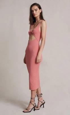 Bec And Bridge Oasis Knit Twist Midi Dress Salmon