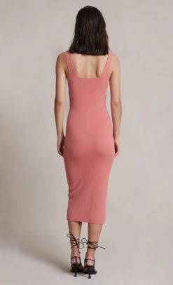 Bec And Bridge Oasis Knit Twist Midi Dress Salmon