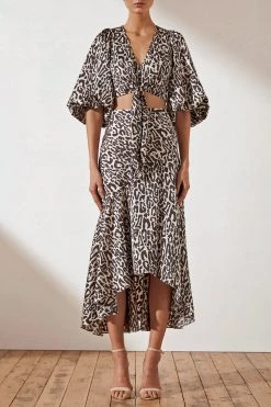 Shona Joy Isabella Tie Front Puff Sleeve Top