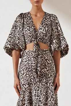 Shona Joy Isabella Tie Front Puff Sleeve Top