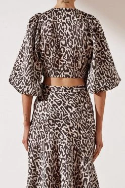 Shona Joy Isabella Tie Front Puff Sleeve Top