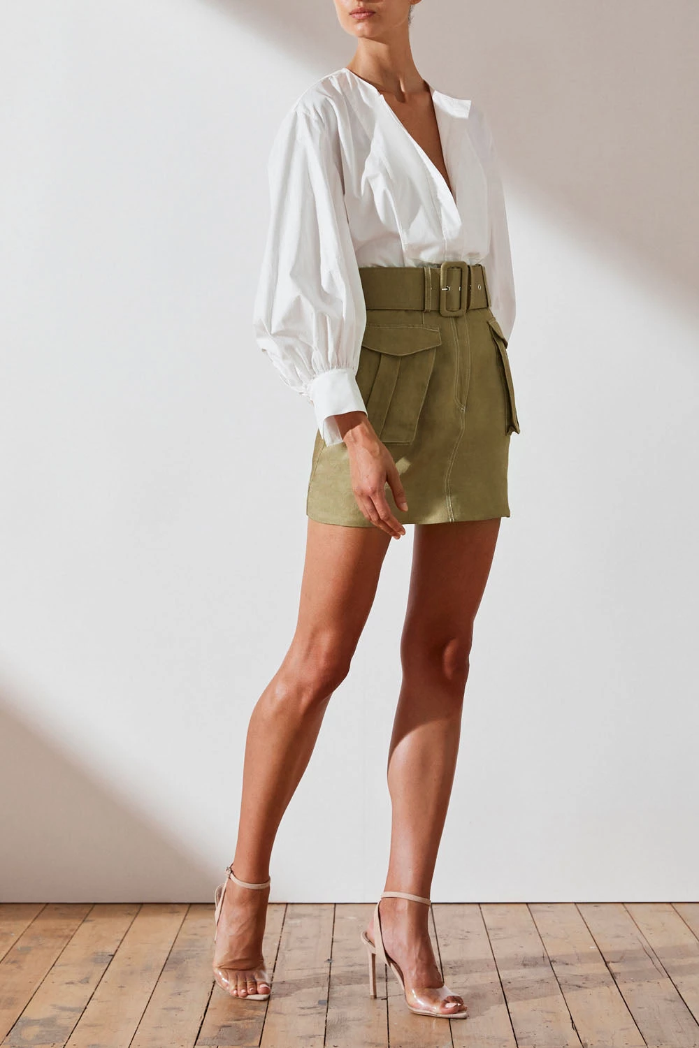 Shona Joy Ellington Mini Skirt With Belt Khaki 5 Shona Joy Ellington Mini Skirt With Belt Khaki