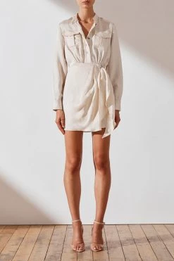 Shona Joy Ellington Draped Mini Shirt Dress Ecru 8 Shona Joy Ellington Draped Mini Shirt Dress Ecru