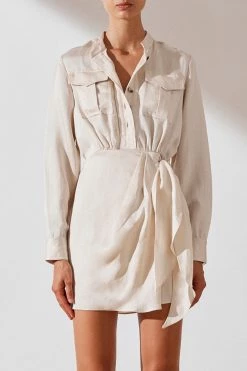 Shona Joy Ellington Draped Mini Shirt Dress Ecru