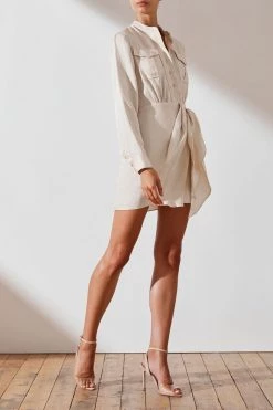 Shona Joy Ellington Draped Mini Shirt Dress Ecru 9 Shona Joy Ellington Draped Mini Shirt Dress Ecru