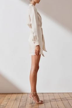 Shona Joy Ellington Draped Mini Shirt Dress Ecru 10 Shona Joy Ellington Draped Mini Shirt Dress Ecru