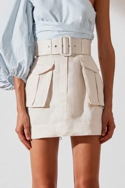 Shona Joy Ellington Linen Mini Skirt With Belt Ecru