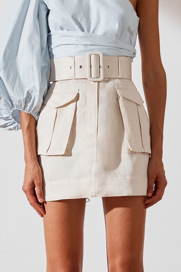 Shona Joy Ellington Linen Mini Skirt With Belt Ecru 3 Shona Joy Ellington Linen Mini Skirt With Belt Ecru