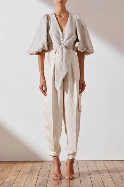 Shona Joy Margot Embroidered Linen Tie Front Blouse