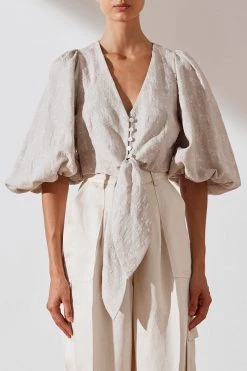 Shona Joy Margot Embroidered Linen Tie Front Blouse