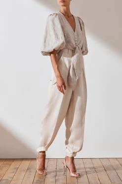 Shona Joy Margot Embroidered Linen Tie Front Blouse