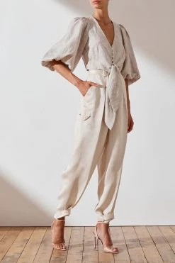 Shona Joy Margot Embroidered Linen Tie Front Blouse