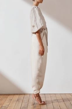 Shona Joy Margot Embroidered Linen Tie Front Blouse