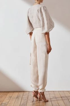 Shona Joy Margot Embroidered Linen Tie Front Blouse