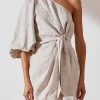 Shona Joy Margot Embroidered Linen One Shoulder Draped Mini Dress