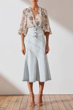 Shona Joy Noah Contour Panel Denim Midi Skirt