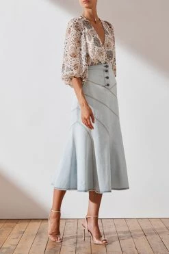 Shona Joy Noah Contour Panel Denim Midi Skirt