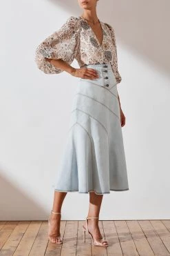 Shona Joy Noah Contour Panel Denim Midi Skirt