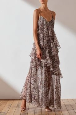 Shona Joy Garner Cross Back Tiered Maxi Dress