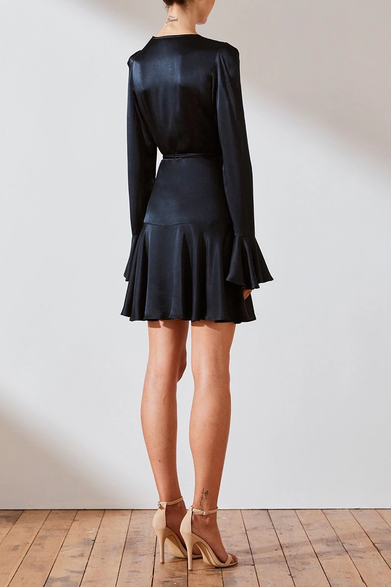 Shona Joy Morrison Frill Cuff Wrap Mini Dress Navy 7 Shona Joy Morrison Frill Cuff Wrap Mini Dress Navy