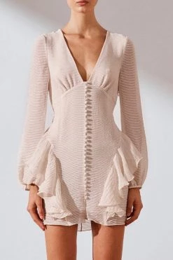 Shona Joy Contour Ruffle Mini Dress Ecru