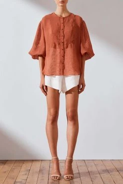 Shona Joy Charlotte Balloon Sleeve Blouse Rust