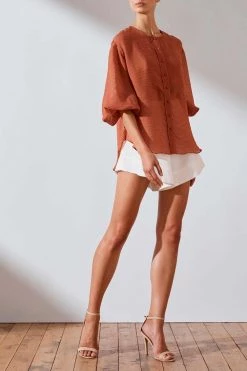 Shona Joy Charlotte Balloon Sleeve Blouse Rust