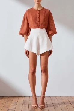 Shona Joy Charlotte Balloon Sleeve Blouse Rust