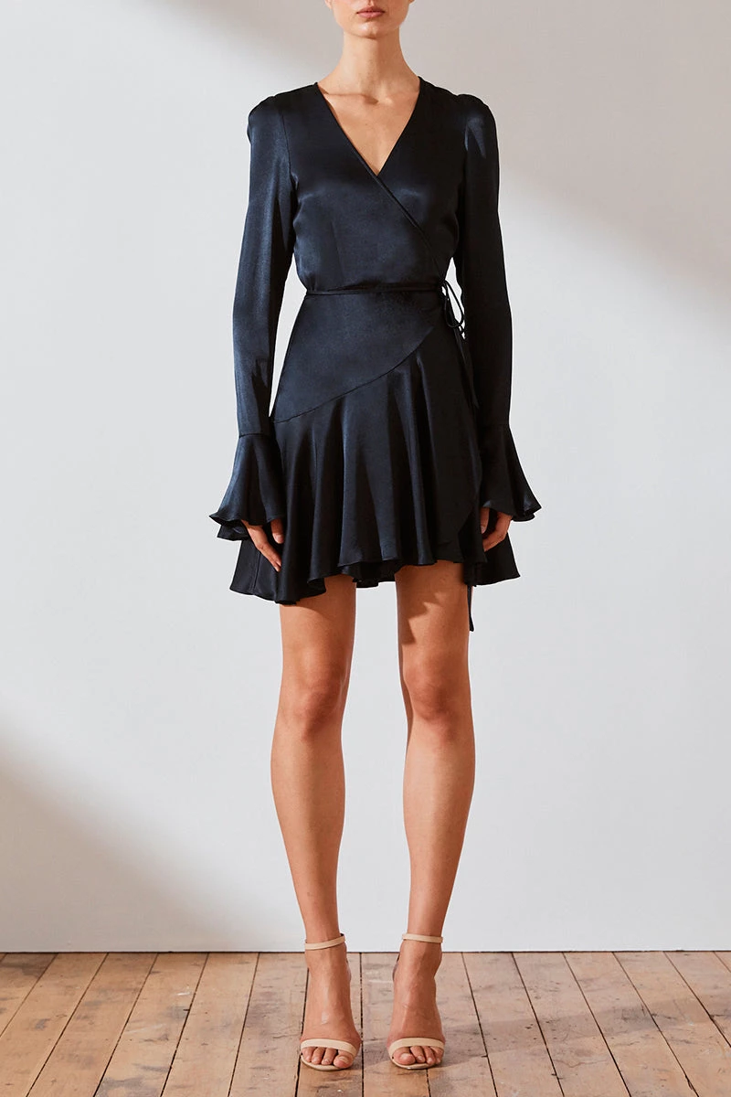 Shona Joy Morrison Frill Cuff Wrap Mini Dress Navy 3 Shona Joy Morrison Frill Cuff Wrap Mini Dress Navy