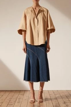 Shona Joy Grant Balloon Sleeve Shirt Camel
