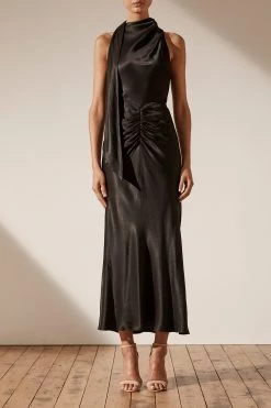 Shona Joy Wright Scarf Neck Midi Dress