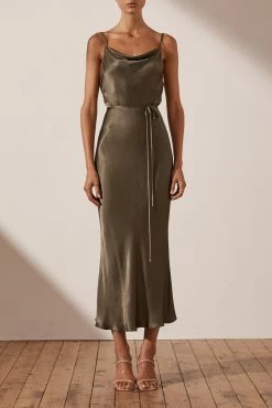 Shona Joy Sophia Bias Cowl Midi Dress Graphite