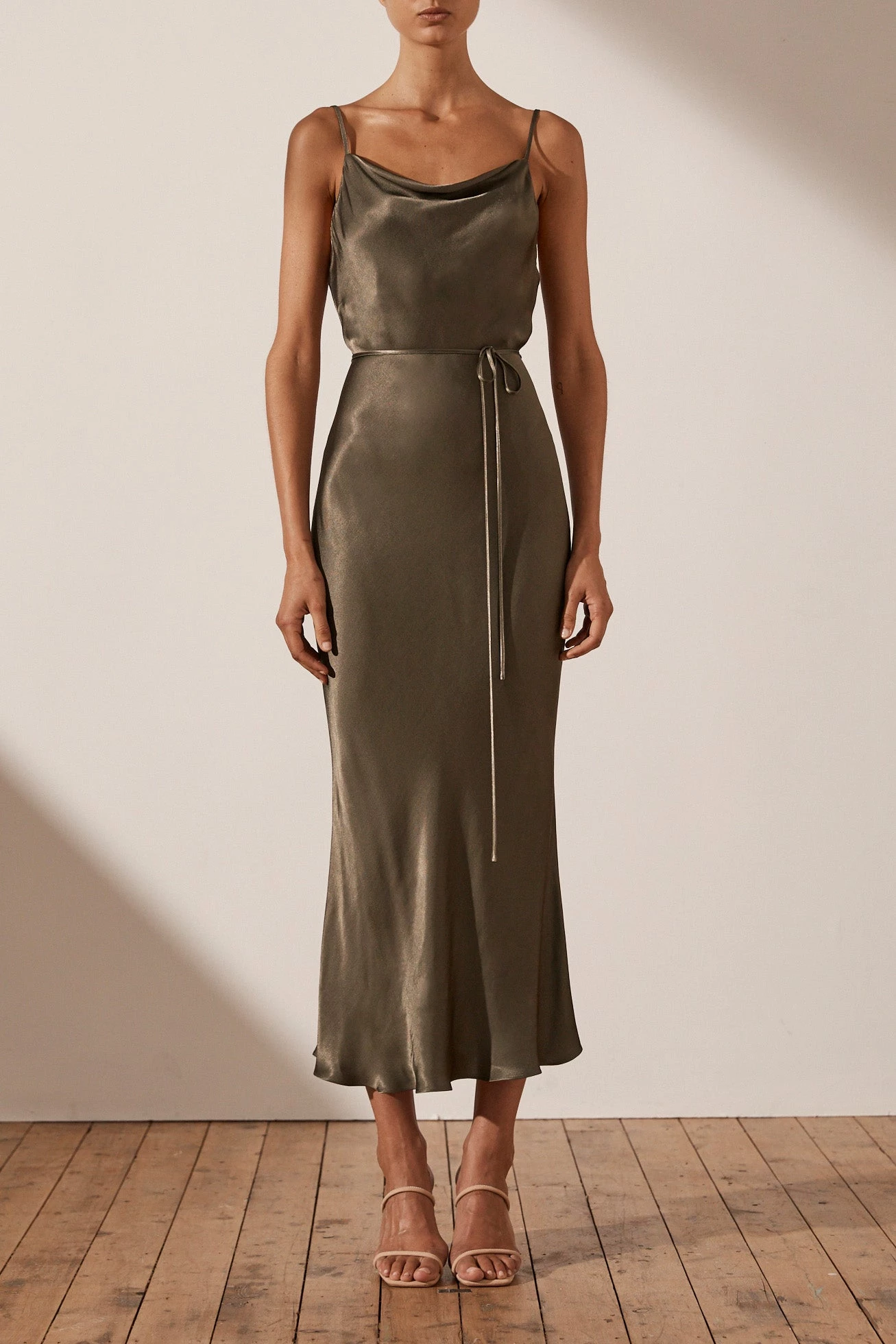 Shona Joy Sophia Bias Cowl Midi Dress Graphite 3 Shona Joy Sophia Bias Cowl Midi Dress Graphite