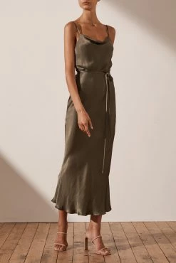 Shona Joy Sophia Bias Cowl Midi Dress Graphite