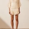 Shona Joy Victoria LS Ruched Mini Dress Cream