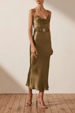 Shona Joy Gala Bias Midi Dress W/ Belt Warm Olive