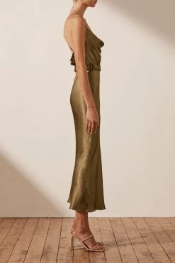Shona Joy Gala Bias Midi Dress W/ Belt Warm Olive 10 Shona Joy Gala Bias Midi Dress W/ Belt Warm Olive