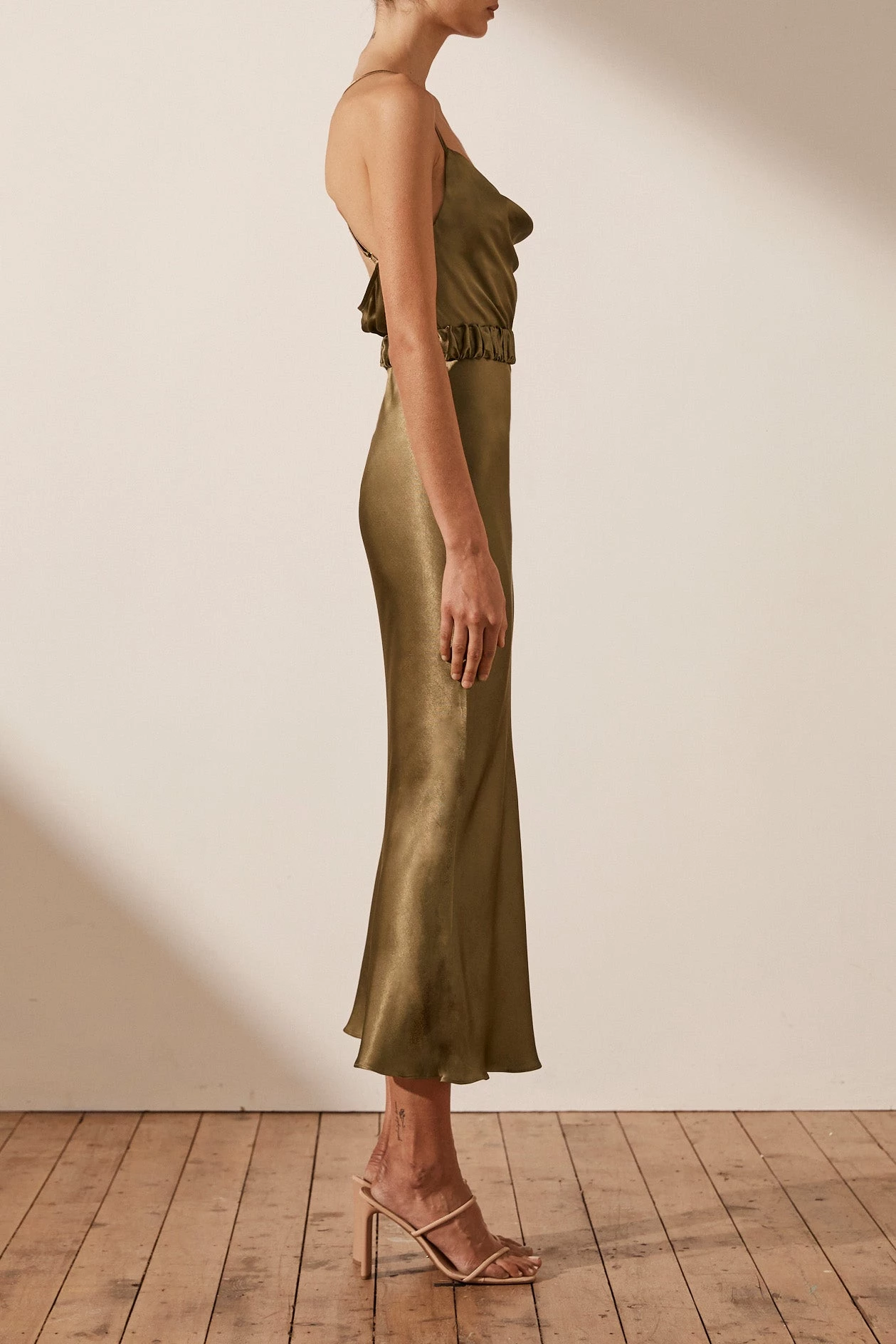 Shona Joy Gala Bias Midi Dress W/ Belt Warm Olive 6 Shona Joy Gala Bias Midi Dress W/ Belt Warm Olive