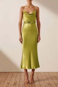 Shona Joy Gala Bias Midi Dress W/ Belt Lime