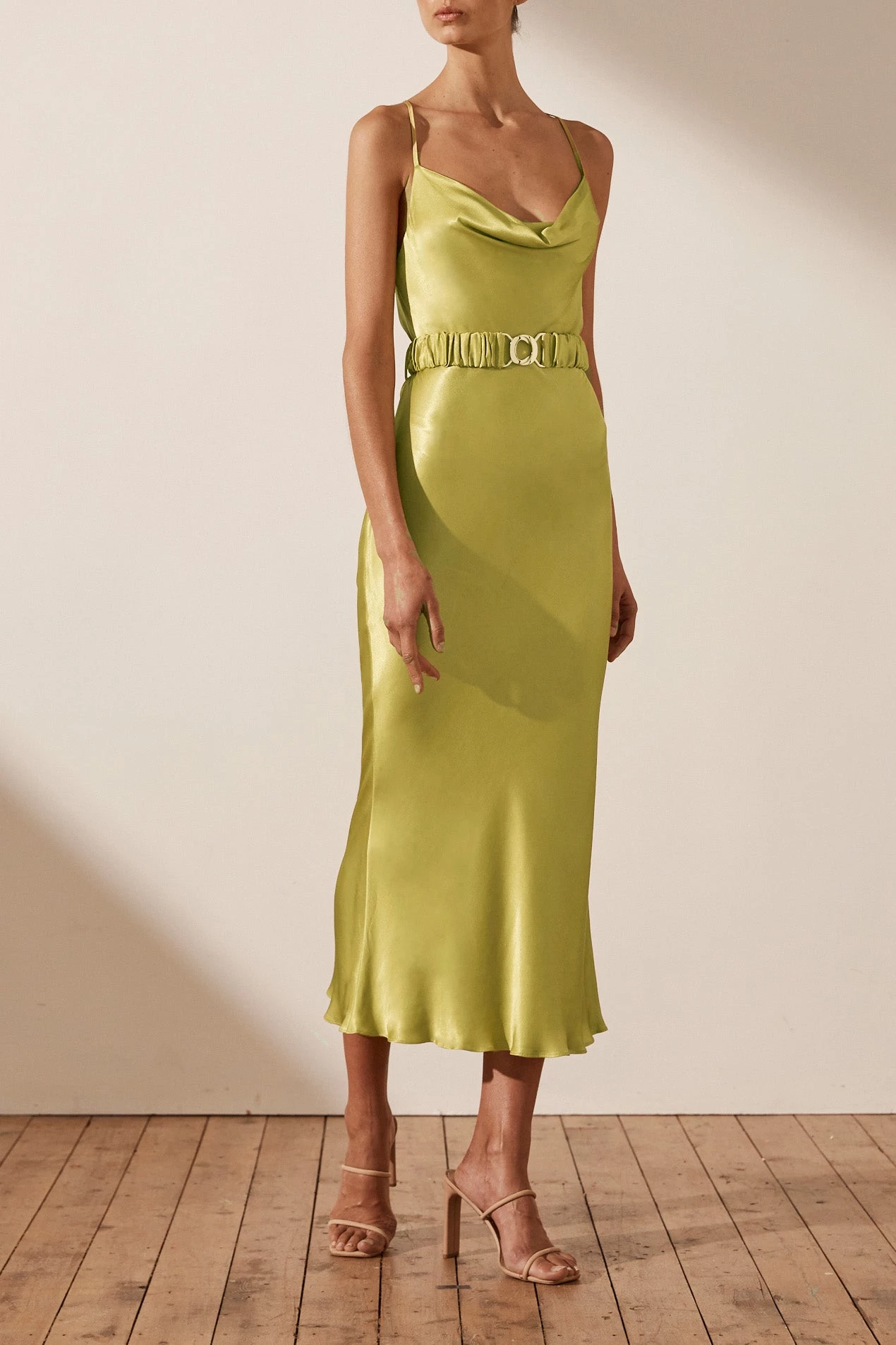 Shona Joy Gala Bias Midi Dress W/ Belt Lime 4 Shona Joy Gala Bias Midi Dress W/ Belt Lime