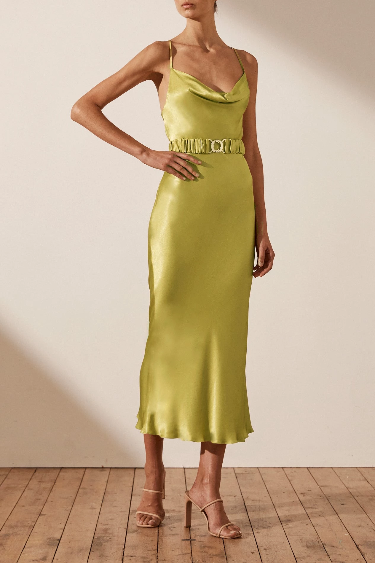Shona Joy Gala Bias Midi Dress W/ Belt Lime 5 Shona Joy Gala Bias Midi Dress W/ Belt Lime