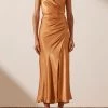 Shona Joy Gala Draped Midi Dress Golden Oak