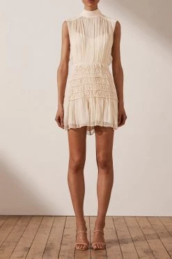 Shona Joy Delphine High Neck Corded Mini Dress