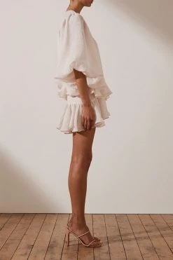 Shona Joy Charlotte Plunged Draped Mini Dress Ecru
