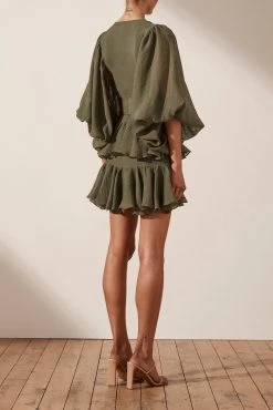 Shona Joy Charlotte Plunged Draped Mini Dress Khaki 9 Shona Joy Charlotte Plunged Draped Mini Dress Khaki