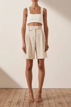 Shona Joy Ivy High Waist Tailored Shorts Bone
