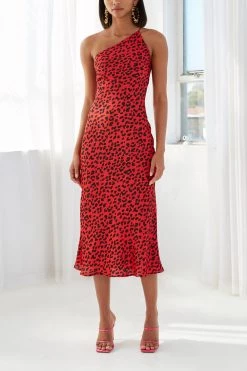 By Johnny Ruby Leopard Asymmetric Bias Dress