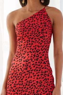 By Johnny Ruby Leopard Asymmetric Bias Dress